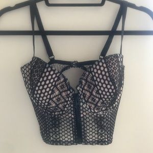 34DD VS Nude And Black Mesh Bustier